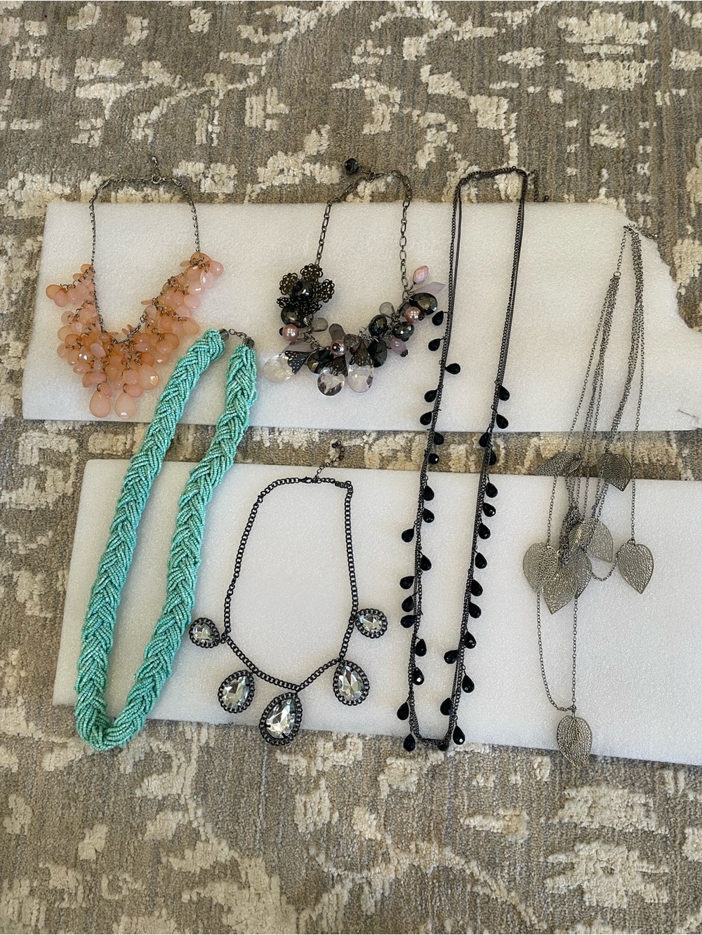 Mixed Color Women’s Necklace Set - Pink, Aqua, Black, Silver